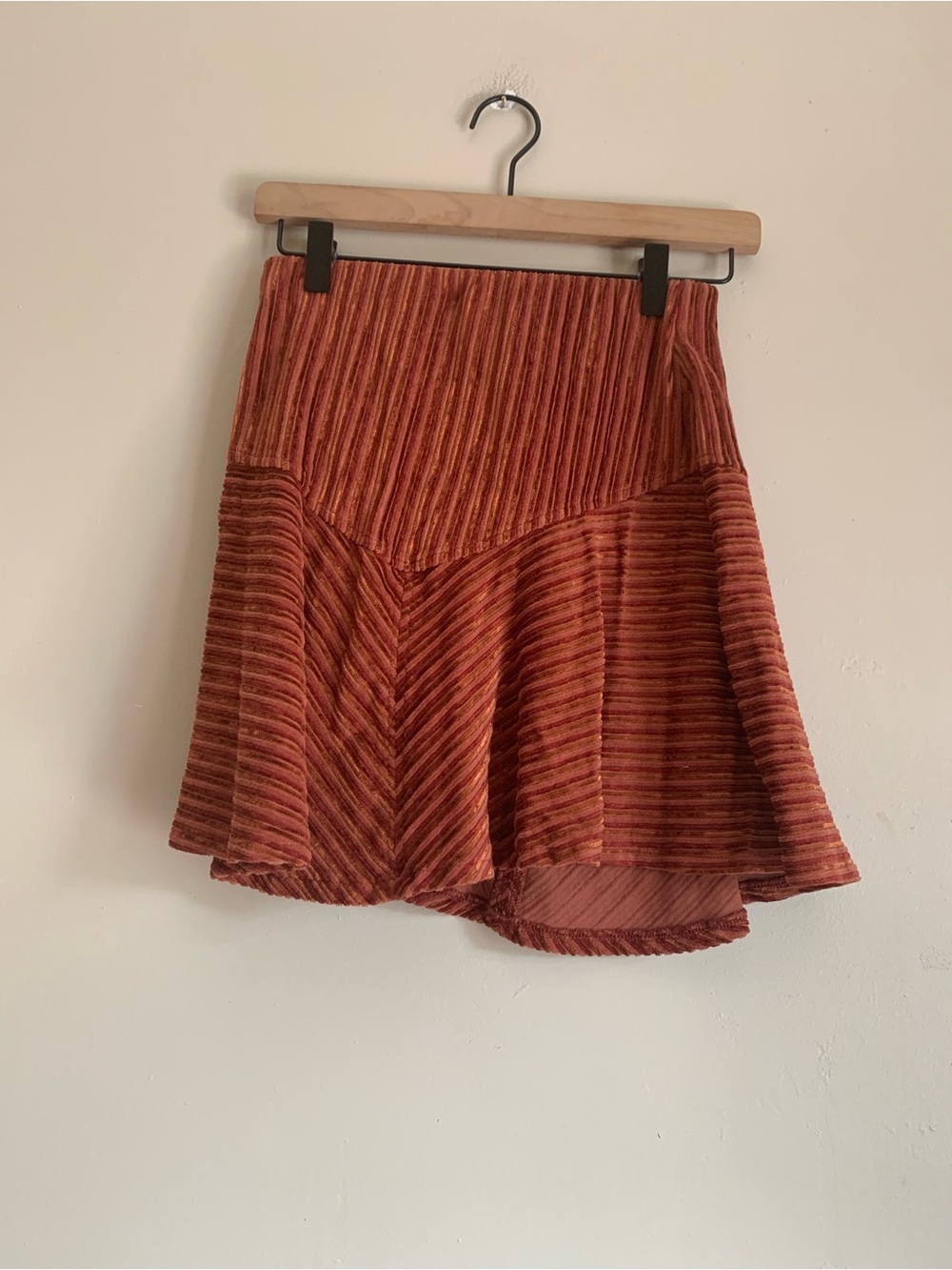 Free People Ribbed Velvet Rust Skater Skirt Women Size Small Mini Fall